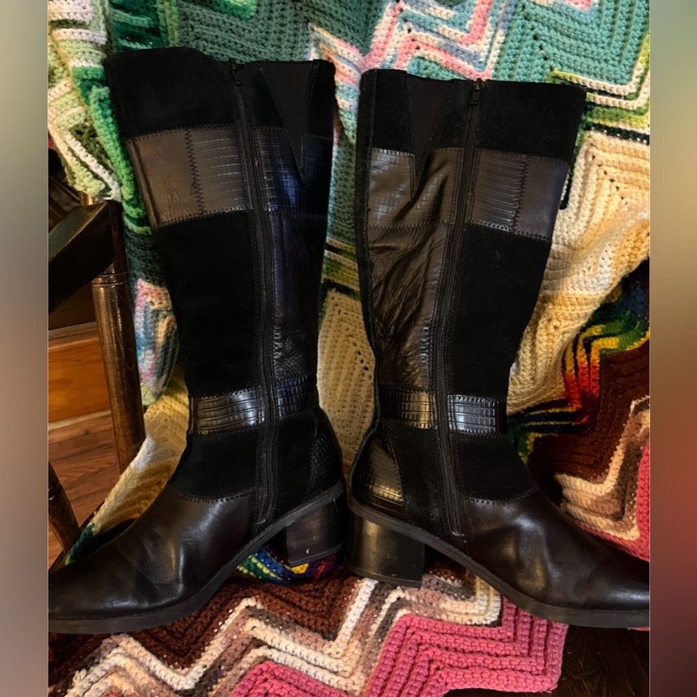 Leather/Suede Patchwork Boots - image 4